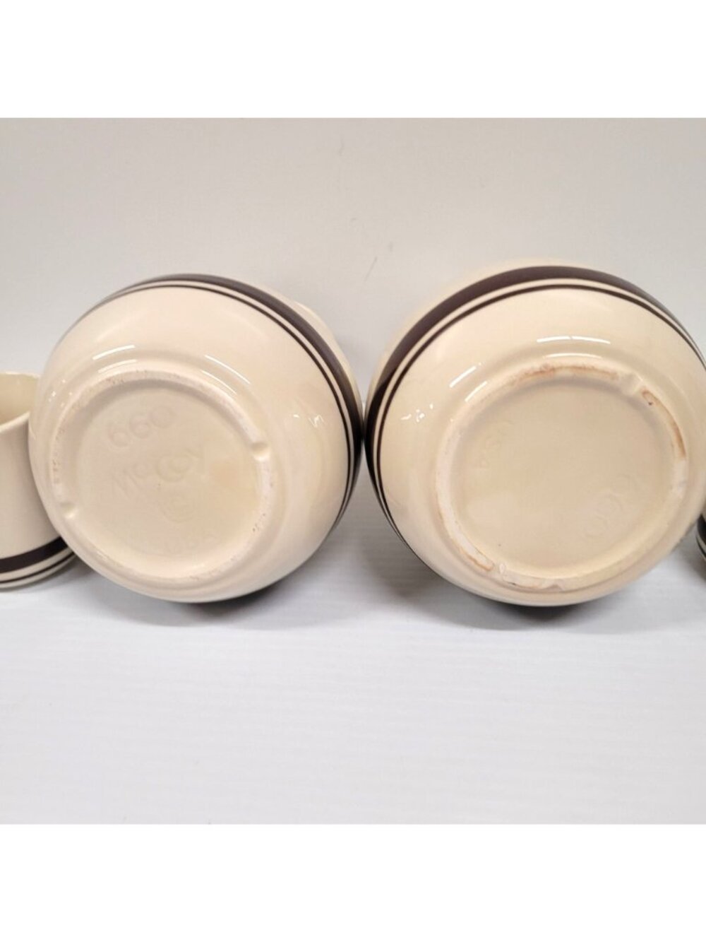 McCoy Jug Carafe Pitcher #660 Water Cups #559 Set 4 Vintage Pottery Brown Stripe - Picture 7 of 11